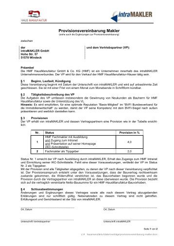 Provisionsvereinbarung Magazine