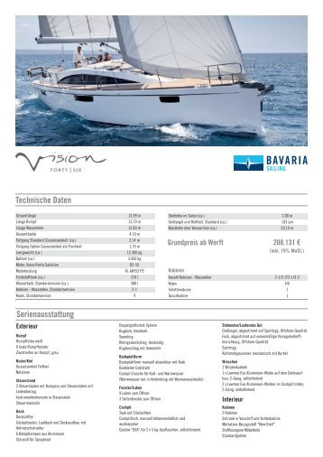 Preisliste Segelyacht Bavaria Vision 46 - Yachthandel