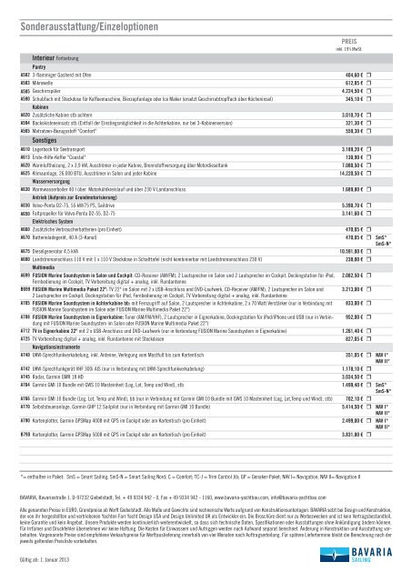 Preisliste Segelyacht Bavaria Vision 46 - Yachthandel