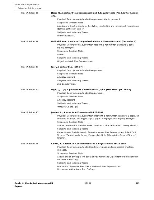 Andrei Voznesenskii papers - OAC PDF server