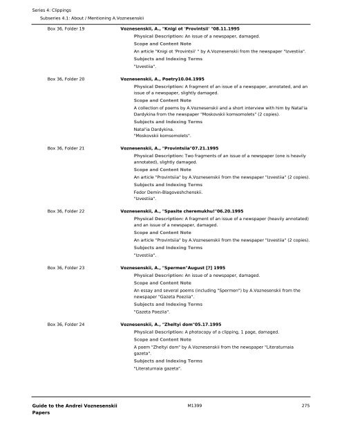 Andrei Voznesenskii papers - OAC PDF server