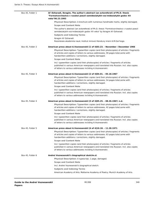 Andrei Voznesenskii papers - OAC PDF server