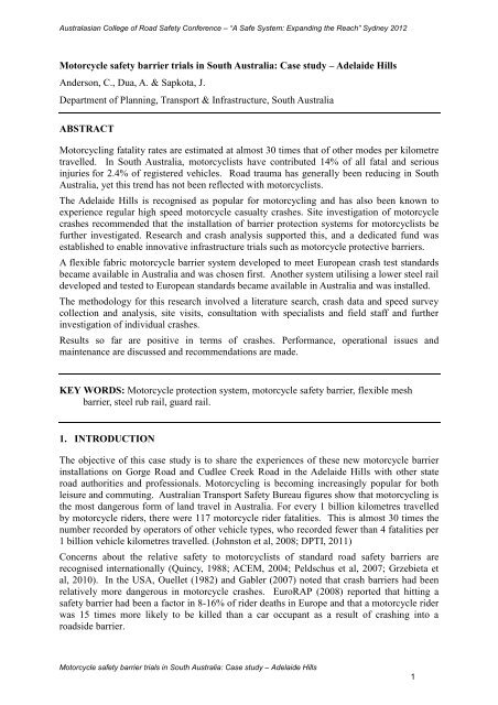 Motorcycle safety barrier trials in South Australia: Case study