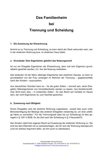 Das Familienheim bei Trennung und Scheidung - Groening-krause.de