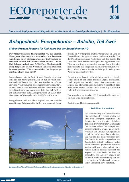 Anlagecheck: Energiekontor – Anleihe, Teil Zwei - ECOreporter.de