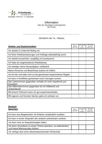 Protokoll über den Lernfortschritt und den Leistungsstand am Ende ...