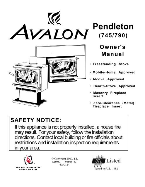 Pendleton (745-790) Owner's Manual - Avalon