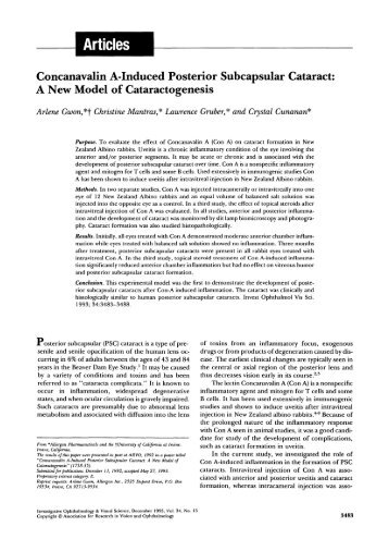 Articles Concanavalin A-Induced Posterior Subcapsular Cataract