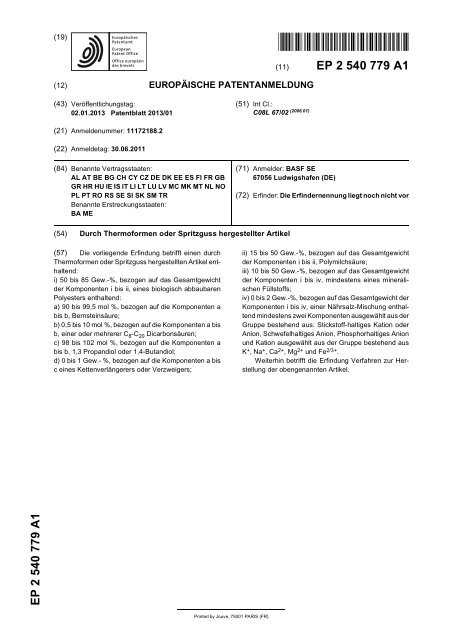 Durch Thermoformen oder Spritzguss hergestellter ... - Patent data