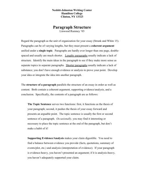 Paragraph Structure - Hamilton College