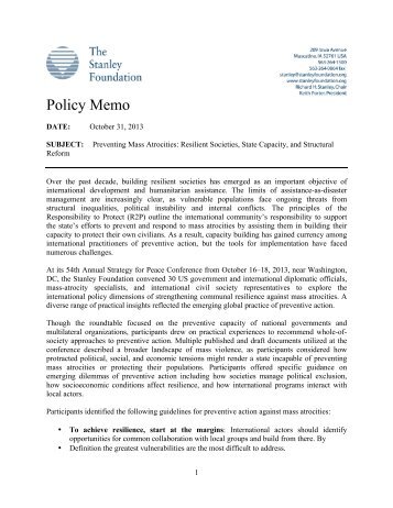 Policy Memo - The Stanley Foundation