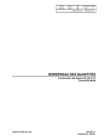 BORDEREAU DES QUANTITÉS