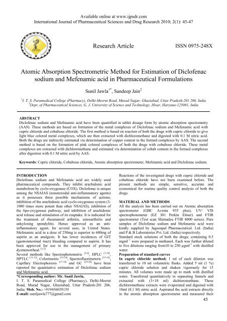 Atomic Absorption Spectrometric Method for Estimation