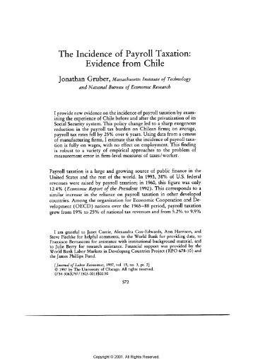 The incidence of payroll taxation: Evidence from Chile.