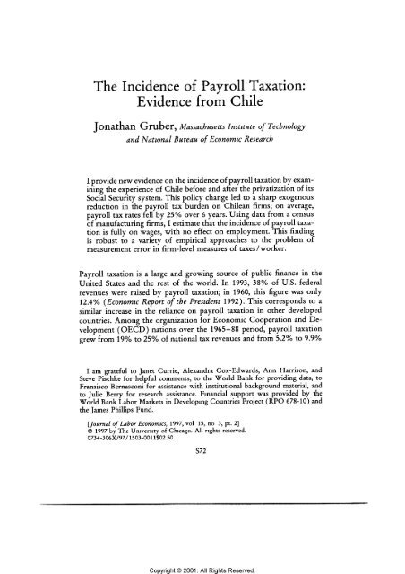 The incidence of payroll taxation: Evidence from Chile.