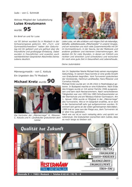 Vereinszeitung Nr. 2 / Dezember 2012 - Turnverein 1846 Mosbach eV