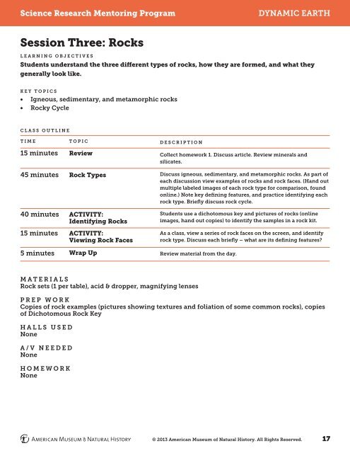 SRMP Dynamic Earth Curriculum - American Museum of Natural ...