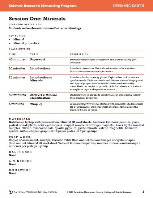 SRMP Dynamic Earth Curriculum - American Museum of Natural ...