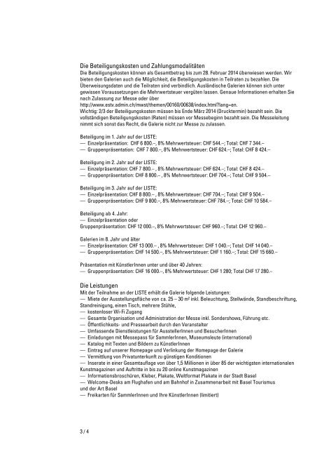 LISTE - Art Fair Basel, 16. – 22. Juni, 2014 Bewerbung – Richtlinien