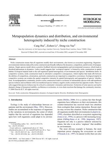 Metapopulation dynamics and distribution, and environmental ...