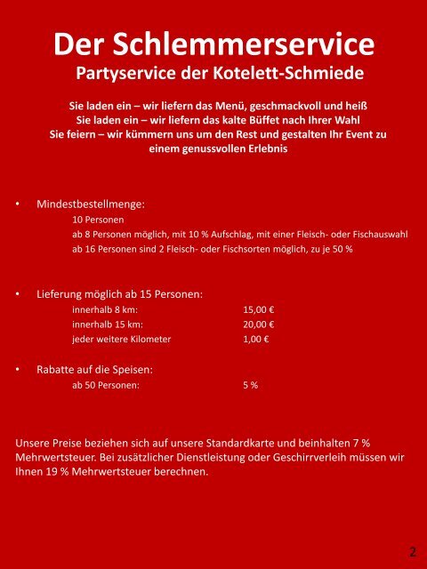 Party-Service-Karte - Kotelett-Schmiede