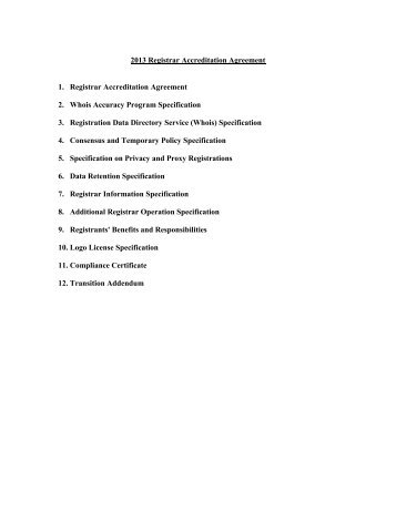 2013 Registrar Accreditation Agreement 1. Registrar ... - Icann