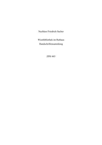 Nachlass Friedrich Sacher - Wiener Stadt- und Landesbibliothek
