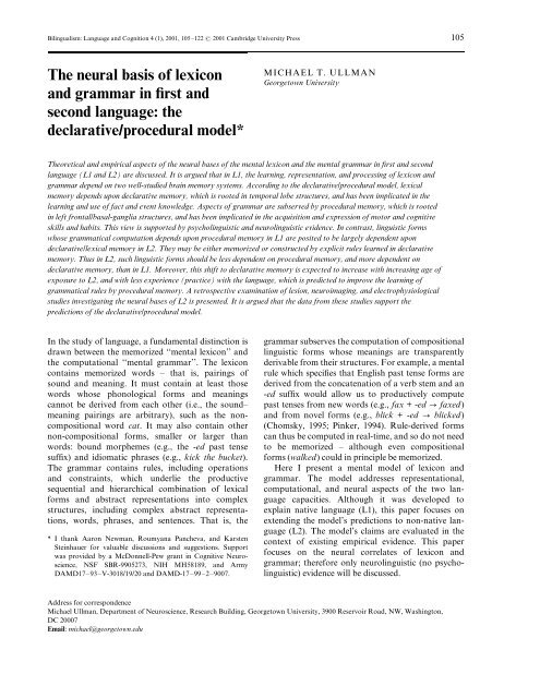The neural basis of lexicon and grammar in first and second language