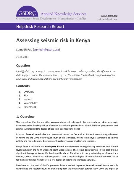 Assessing seismic risk in Kenya - GSDRC