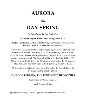 AURORA DAY-SPRING - Jacob Boehme Online