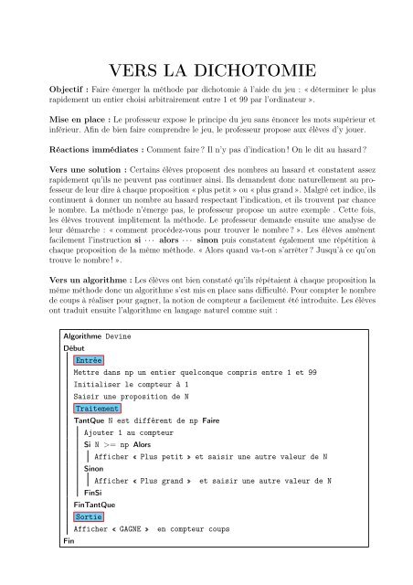 méthode de dichotomie algorithme