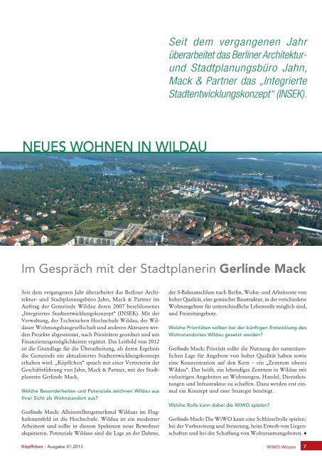 Ausgabe 1 / 2013 - WiWO Wildauer Wohnungsbaugesellschaft