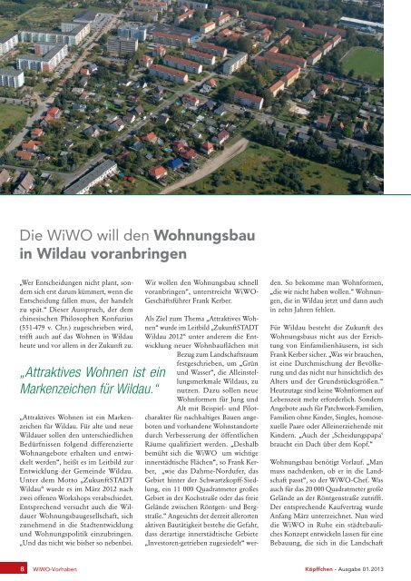 Ausgabe 1 / 2013 - WiWO Wildauer Wohnungsbaugesellschaft