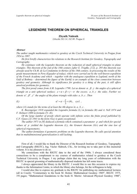 LEGENDRE THEOREM ON SPHERICAL TRIANGLES