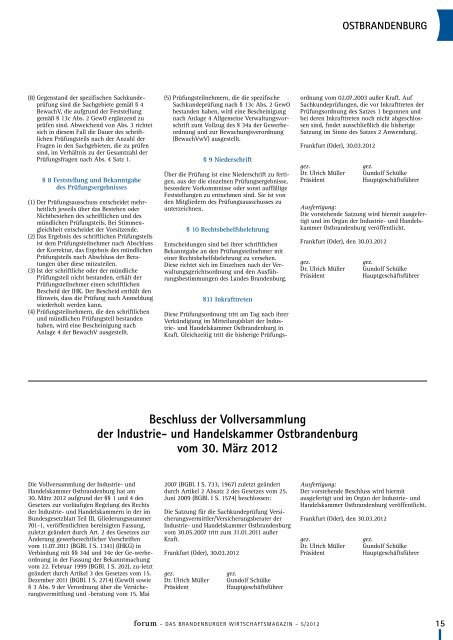 forum 05|2012 - Wirtschaftsmagazin Ostbrandenburg