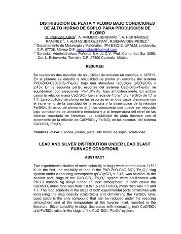 distribución de plata y plomo bajo condiciones de alto horno de ...