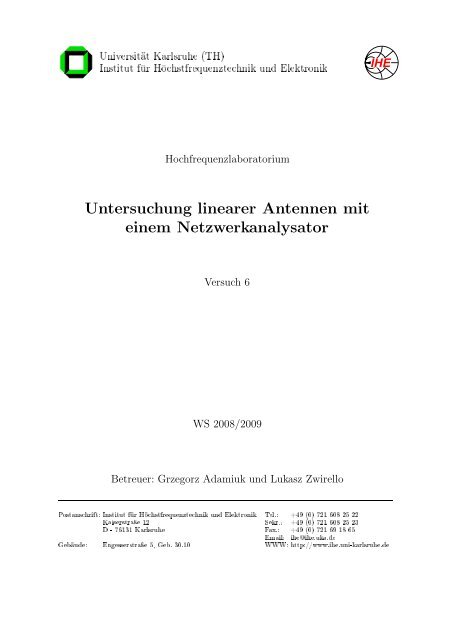 Untersuchung linearer Antennen mit einem Netzwerkanalysator - IHE