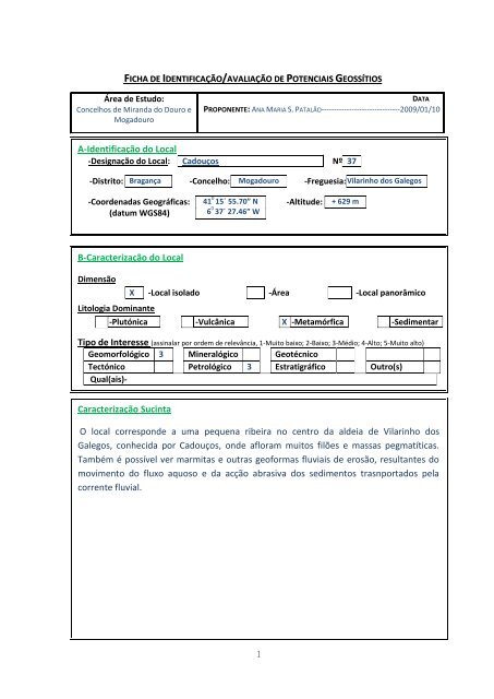 Ana Maria Santiago PatalÃ£o PatrimÃ³nio GeolÃ³gico dos concelhos ...