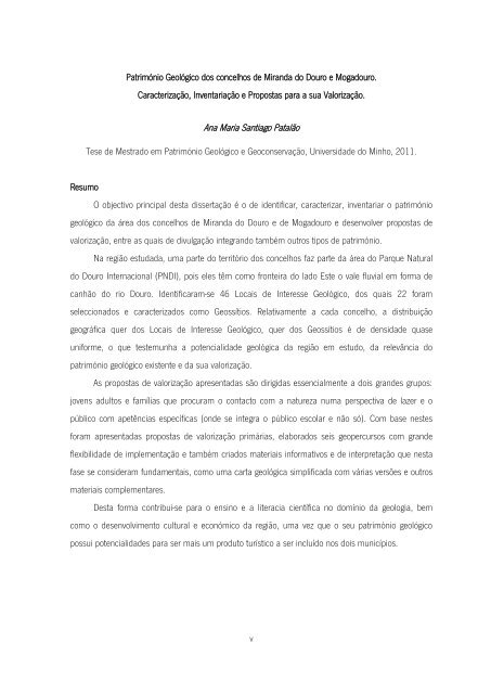 Ana Maria Santiago PatalÃ£o PatrimÃ³nio GeolÃ³gico dos concelhos ...