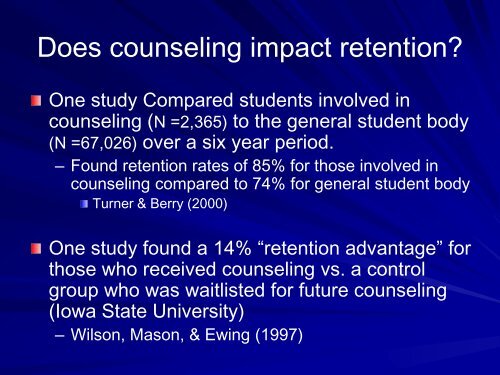 What We Know about College Counseling and Retention