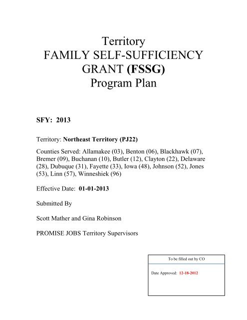 Territory FAMILY SELF-SUFFICIENCY GRANT (FSSG) Program Plan