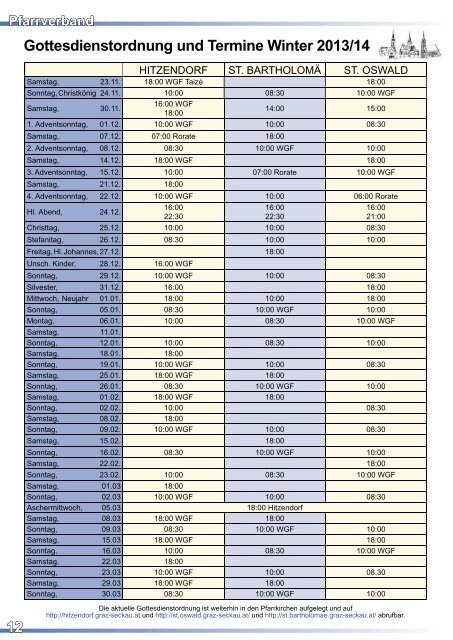 Pfarrblatt Winter 2013 - Pfarrverband Hitzendorf - Diözese Graz ...