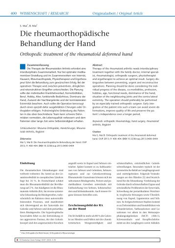 Die rheumaorthopädische Behandlung der Hand - OUP