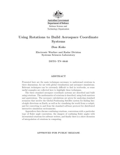 Using Rotations to Build Aerospace Coordinate Systems - Defence ...