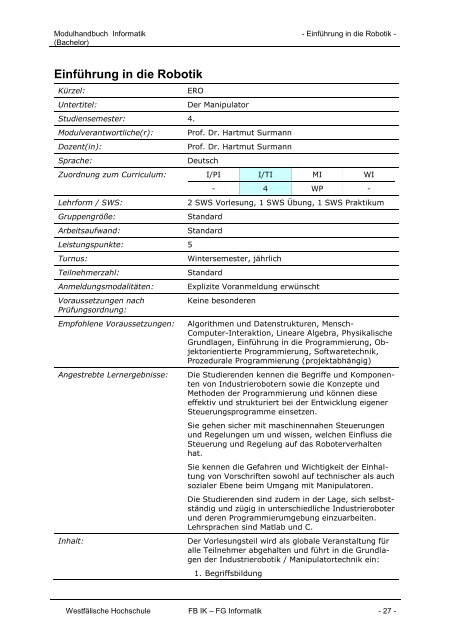 MODULHANDBUCH Informatik - Westfälische Hochschule