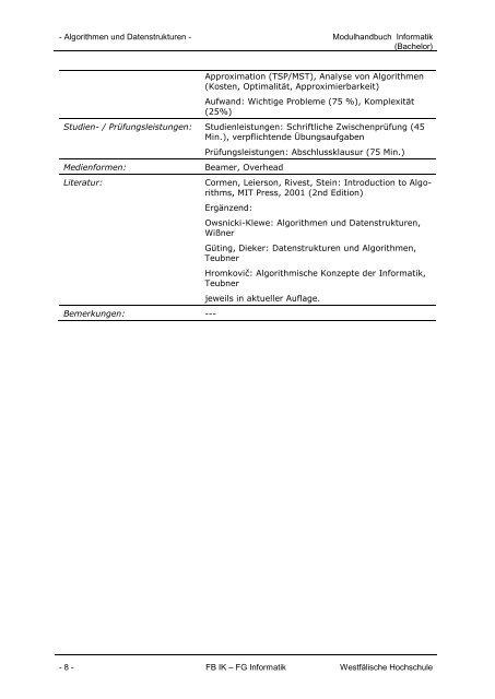 MODULHANDBUCH Informatik - Westfälische Hochschule