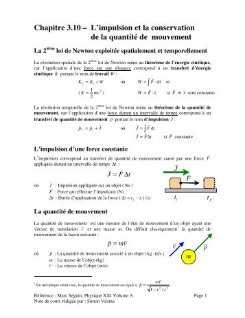 Chapitre 3.10 – L'impulsion et la conservation de la quantité de ...