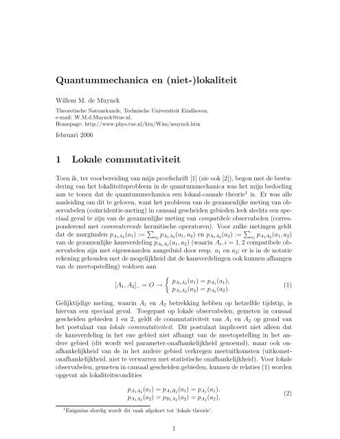 Quantummechanica en (niet-)lokaliteit 1 Lokale commutativiteit