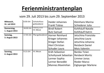Ministrantenplan gültig für die Wochen vom 29.07 ... - Pfarrei Leiblfing