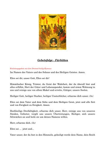 Gebetsfolge Fürbitten - Gemeinde des Hl. Propheten Elias in Stuttgart